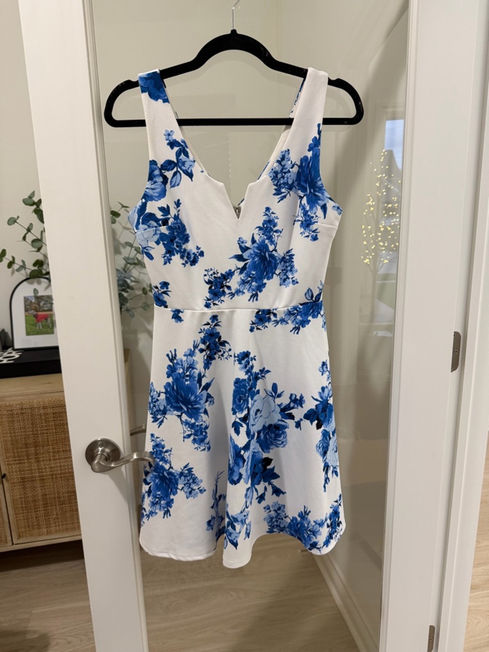 Trixxi White Dress with Blue Floral Print